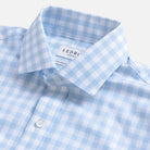 Light blue dress shirt collar with gingham check - fine twill pattern detail