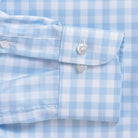 Gingham check shirt sleeve and cuff detail - light blue fine twill pattern