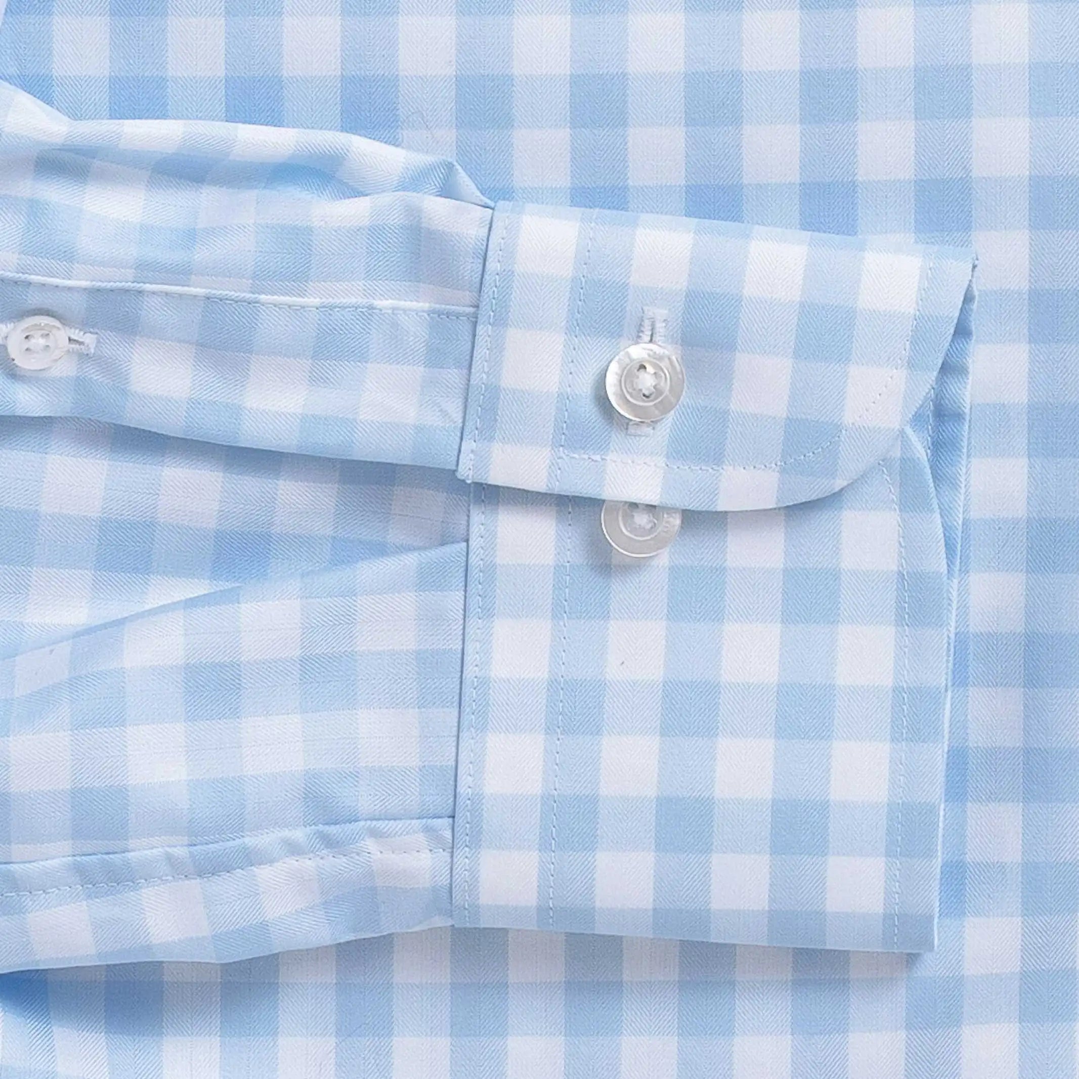 Gingham check shirt sleeve and cuff detail - light blue fine twill pattern