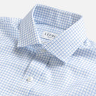 Light blue dress shirt collar with grid check pattern - fine twill detail