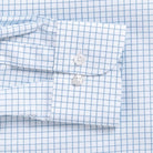 Grid check shirt sleeve and cuff detail - light blue fine twill pattern