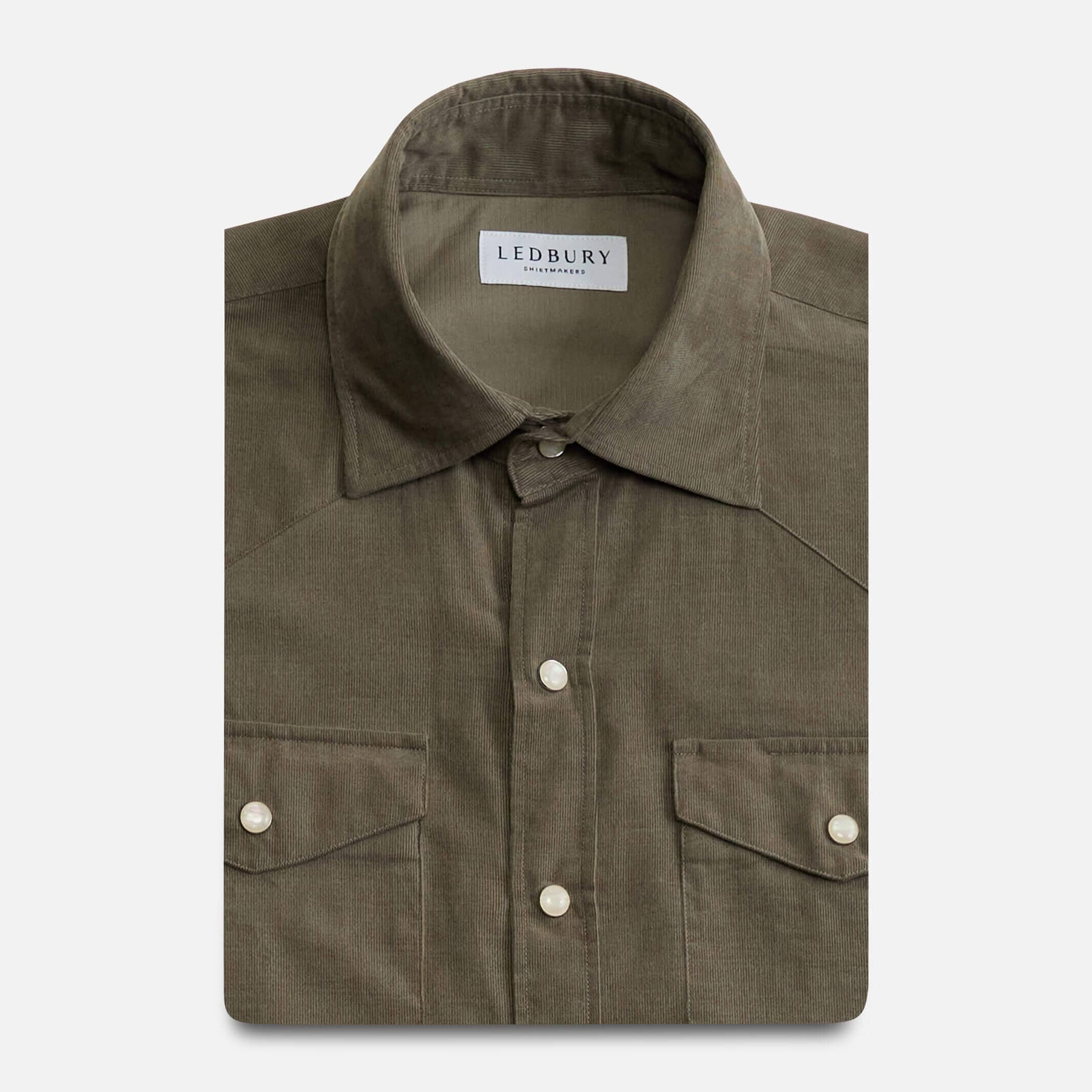 The Dusty Olive Crockett Corduroy Western Custom Shirt Custom Casual Shirt- Ledbury