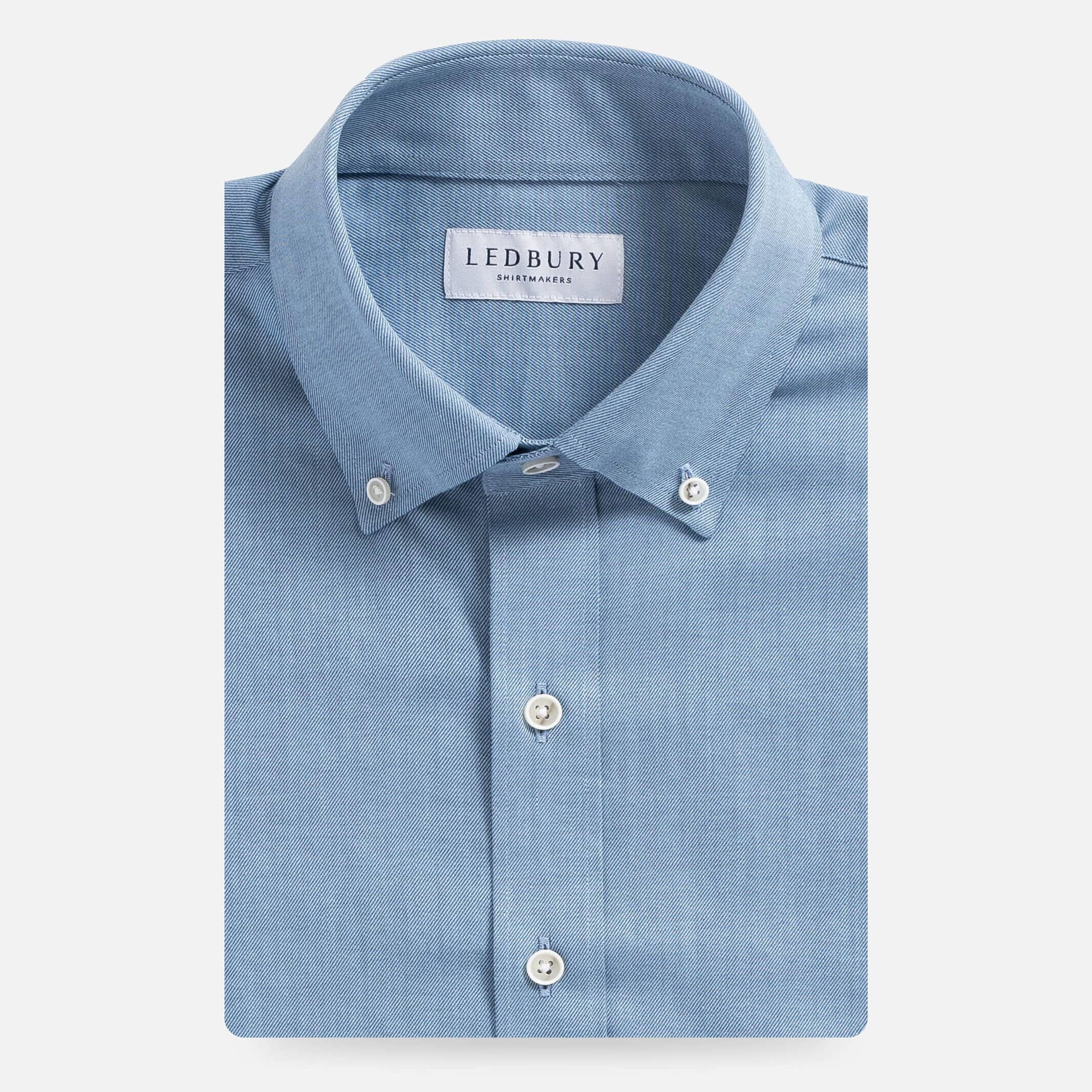 The Bay Blue Malone Washed Twill Custom Shirt Custom Casual Shirt- Ledbury