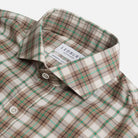 Bradford Plaid shirt short spread Alden collar detail - green plaid pattern close-up