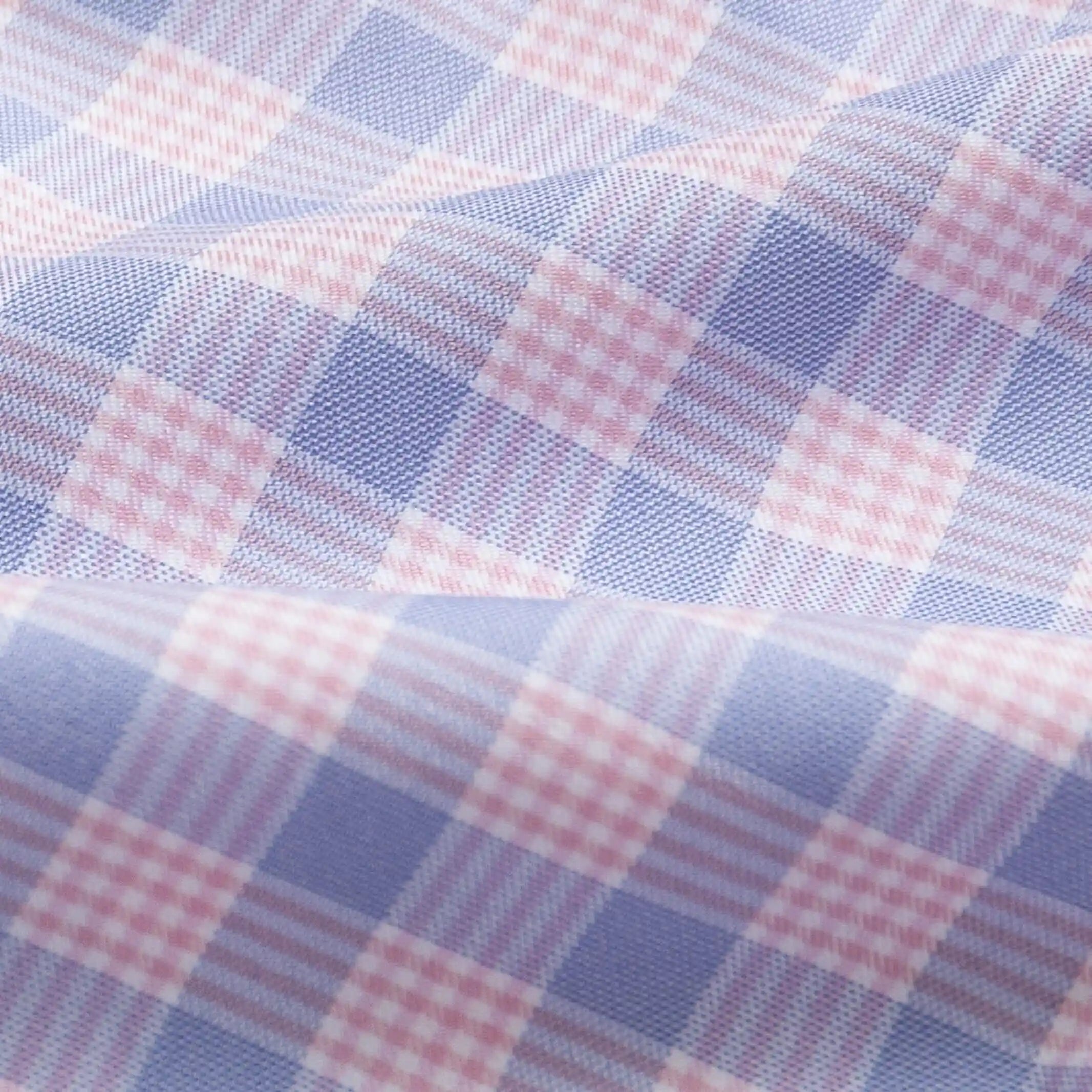 Wrinkle-resistant pink plaid custom dress shirt detail view