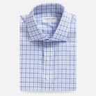 Navy blue comfort stretch custom dress shirt flat lay