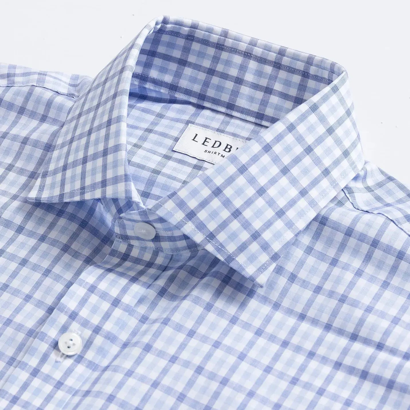 100% cotton navy blue custom shirt detail view