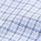 Men's navy blue dress shirt with mechanical stretch weave close up
