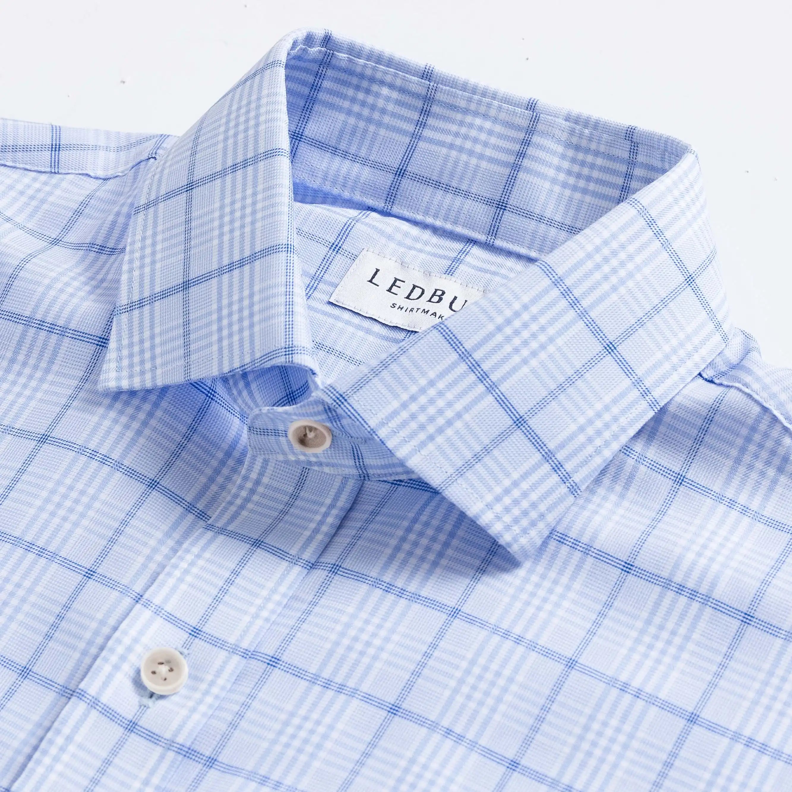 Powder Blue Bateman dress shirt collar detail - soft 100% cotton Comfort Stretch weave