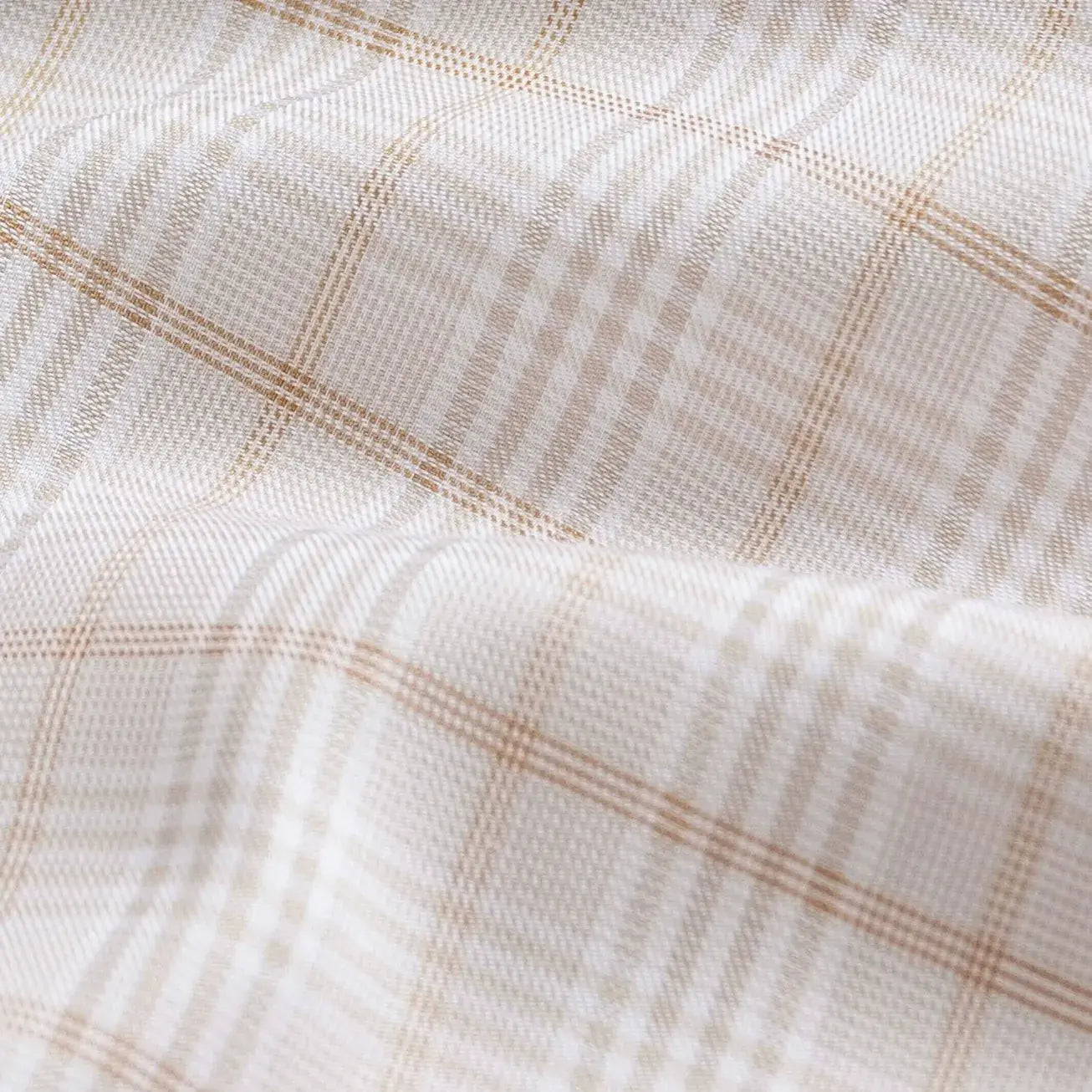 Wheat plaid fabric close-up - Ledbury Coventry Comfort Stretch 100% cotton weave