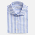 The Light Blue Barlotta Cotton Linen Stripe Custom Shirt Custom Casual Shirt- Ledbury