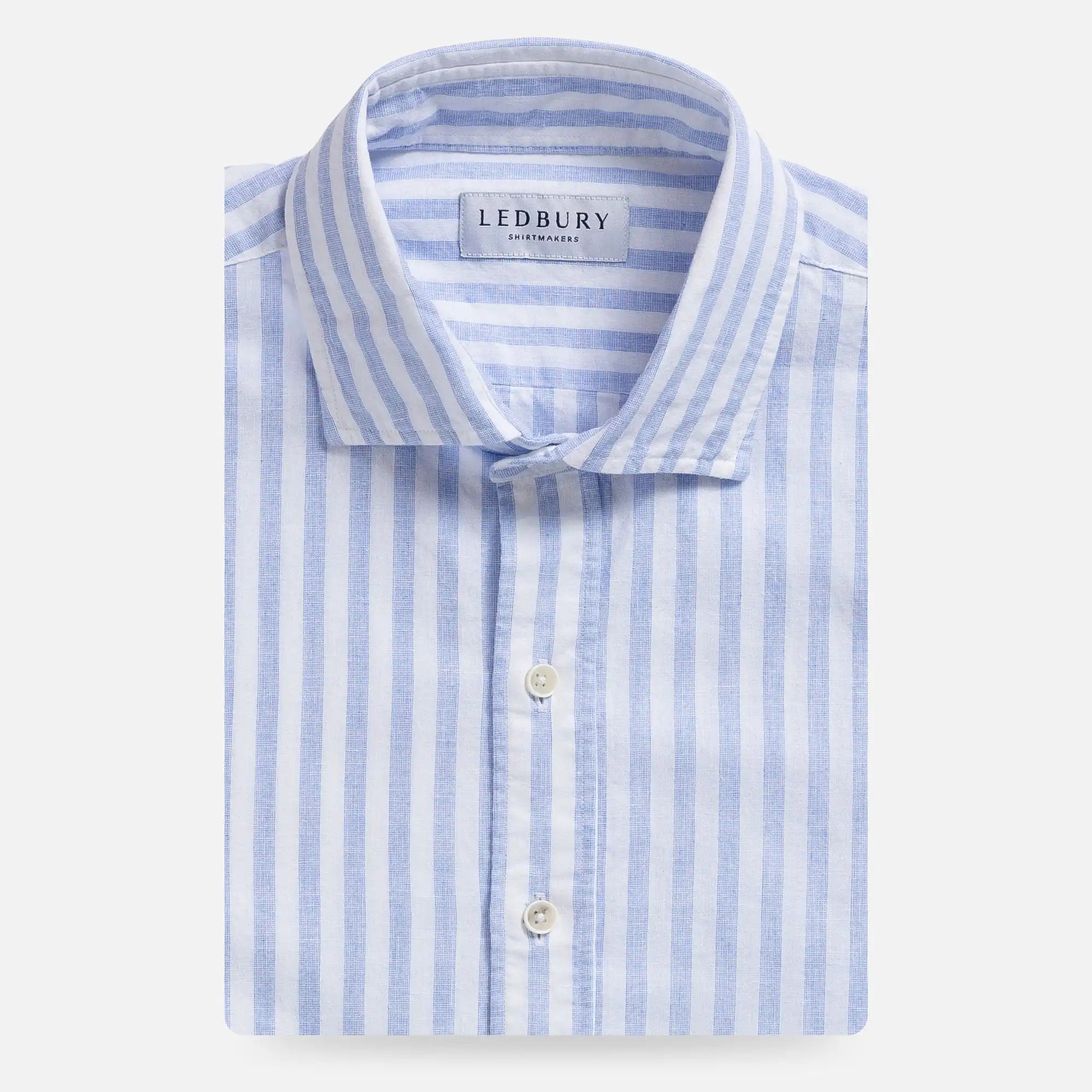 The Light Blue Barlotta Cotton Linen Stripe Custom Shirt Custom Casual Shirt- Ledbury