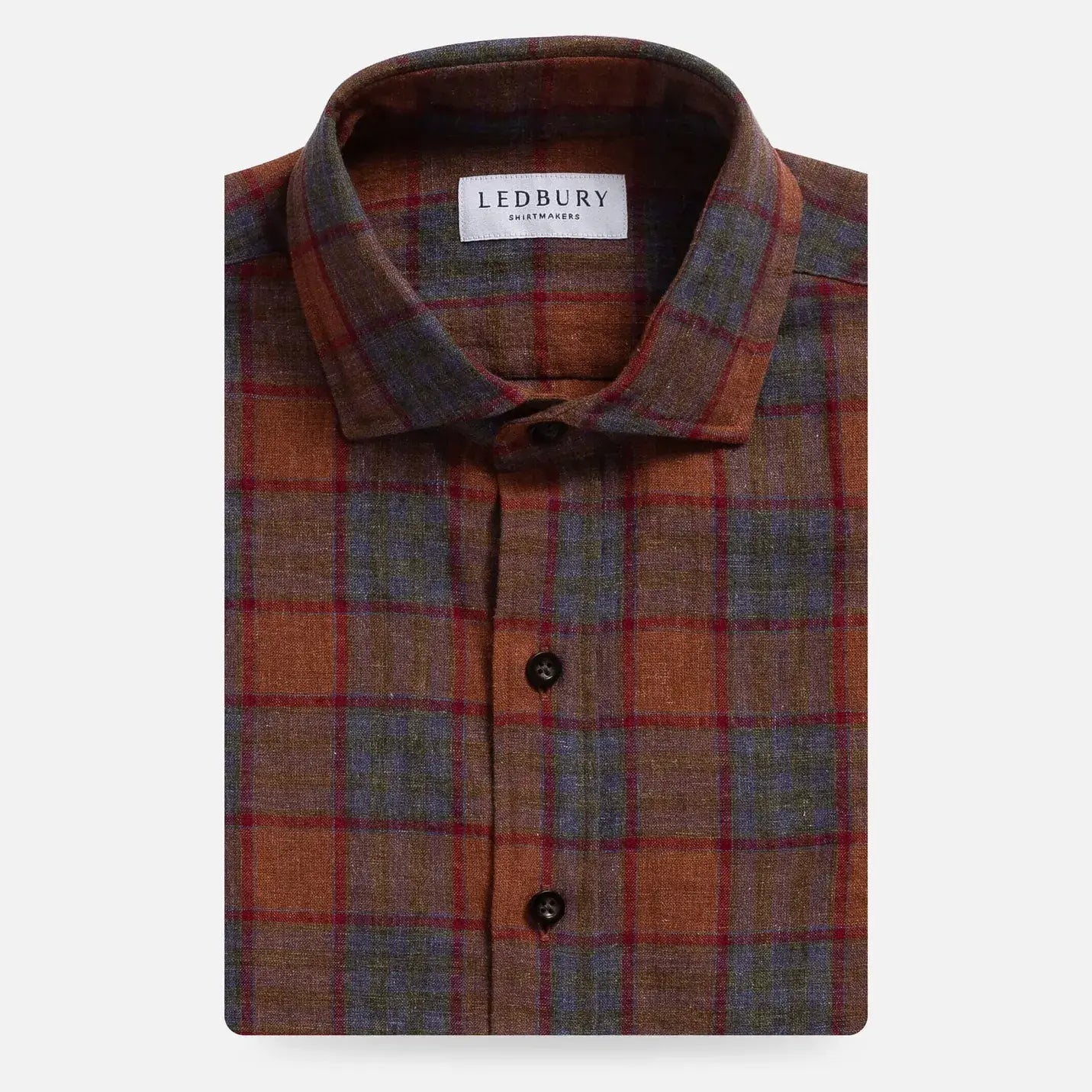 The Burnt Sienna Briese Linen Cotton Plaid Custom Shirt Custom Casual Shirt- Ledbury