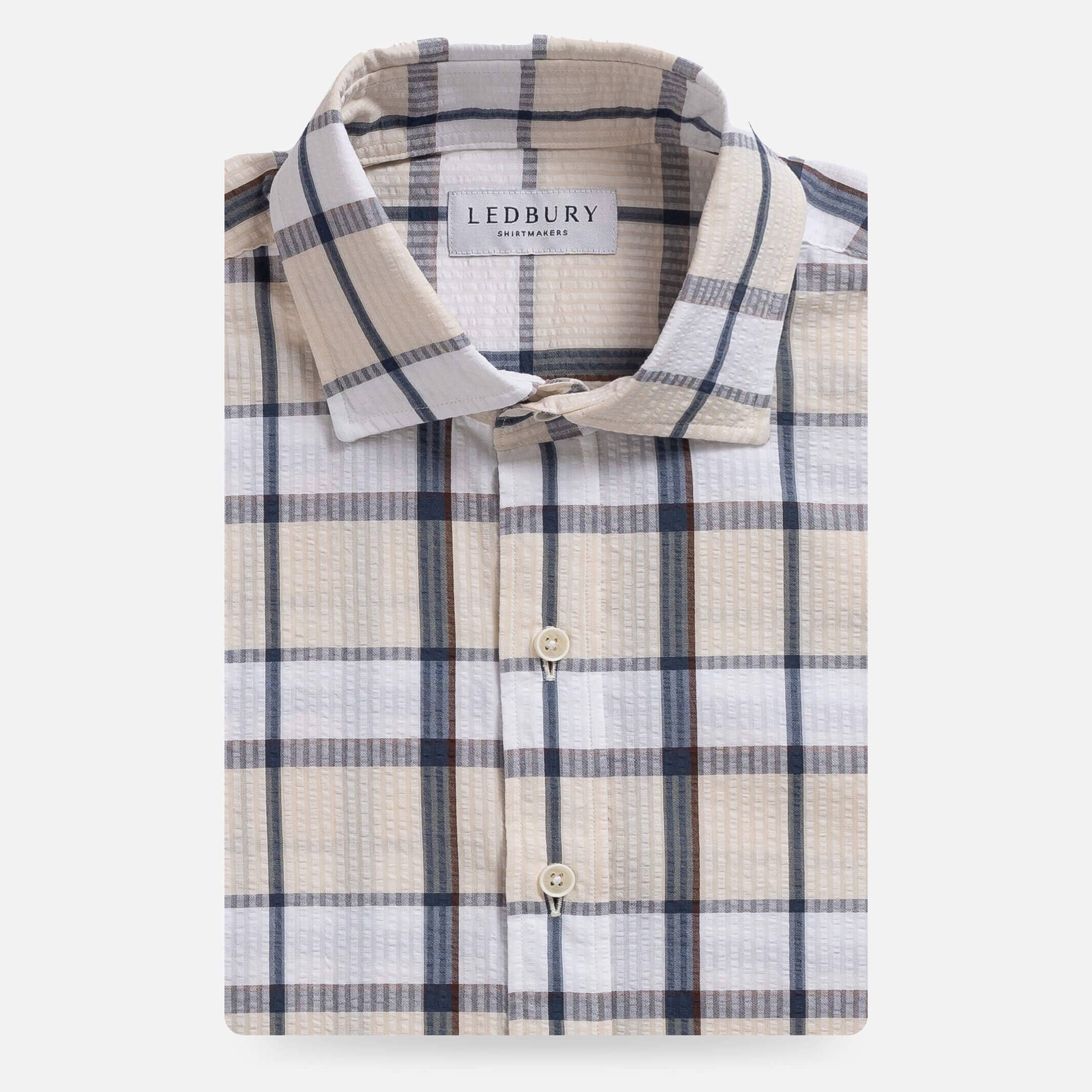 The Navy Blue Hattaway Plaid Seersucker Custom Shirt Custom Casual Shirt- Ledbury