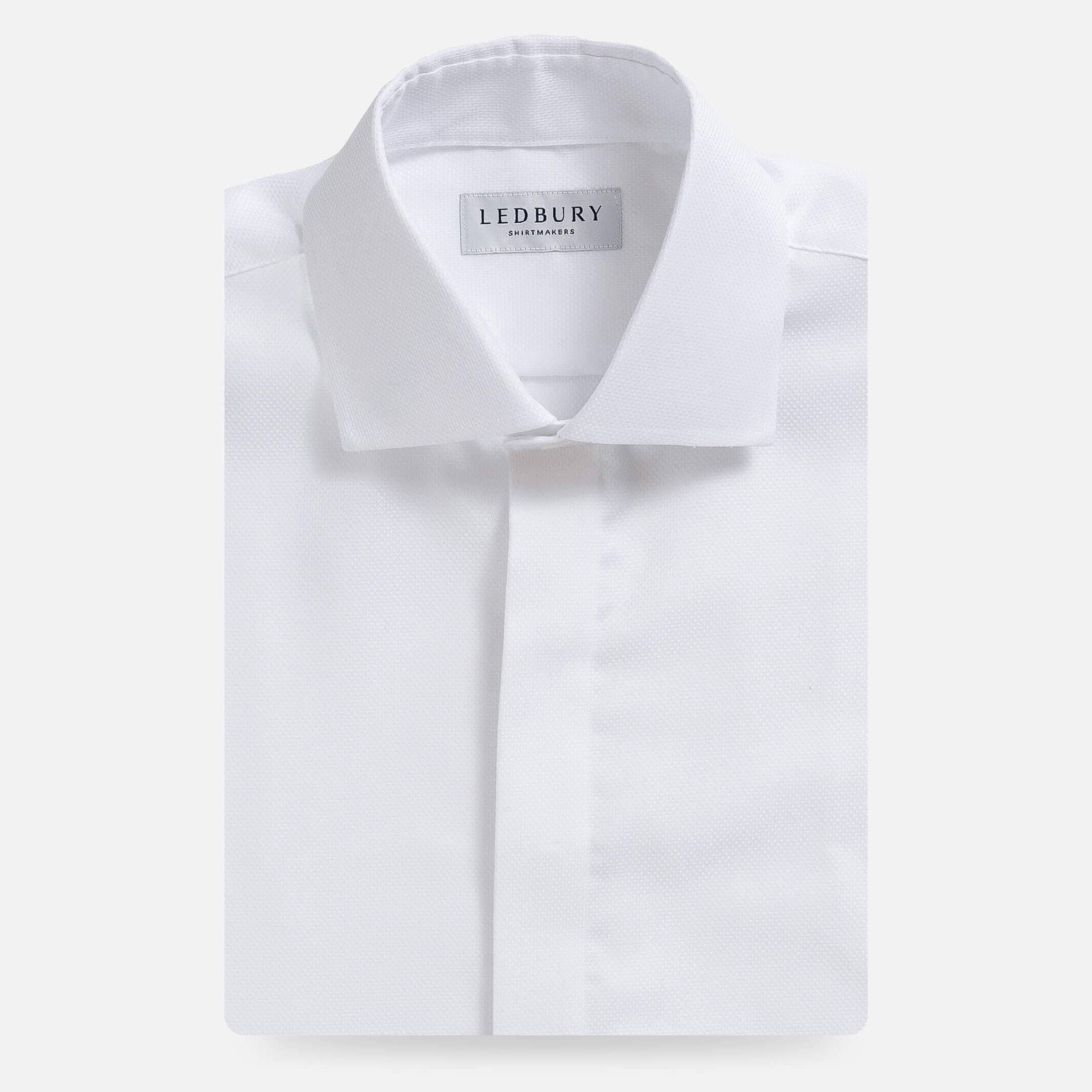 The White Elden Dobby Non Iron Covered Placket Custom Tuxedo Shirt Custom Dress Shirt- Ledbury