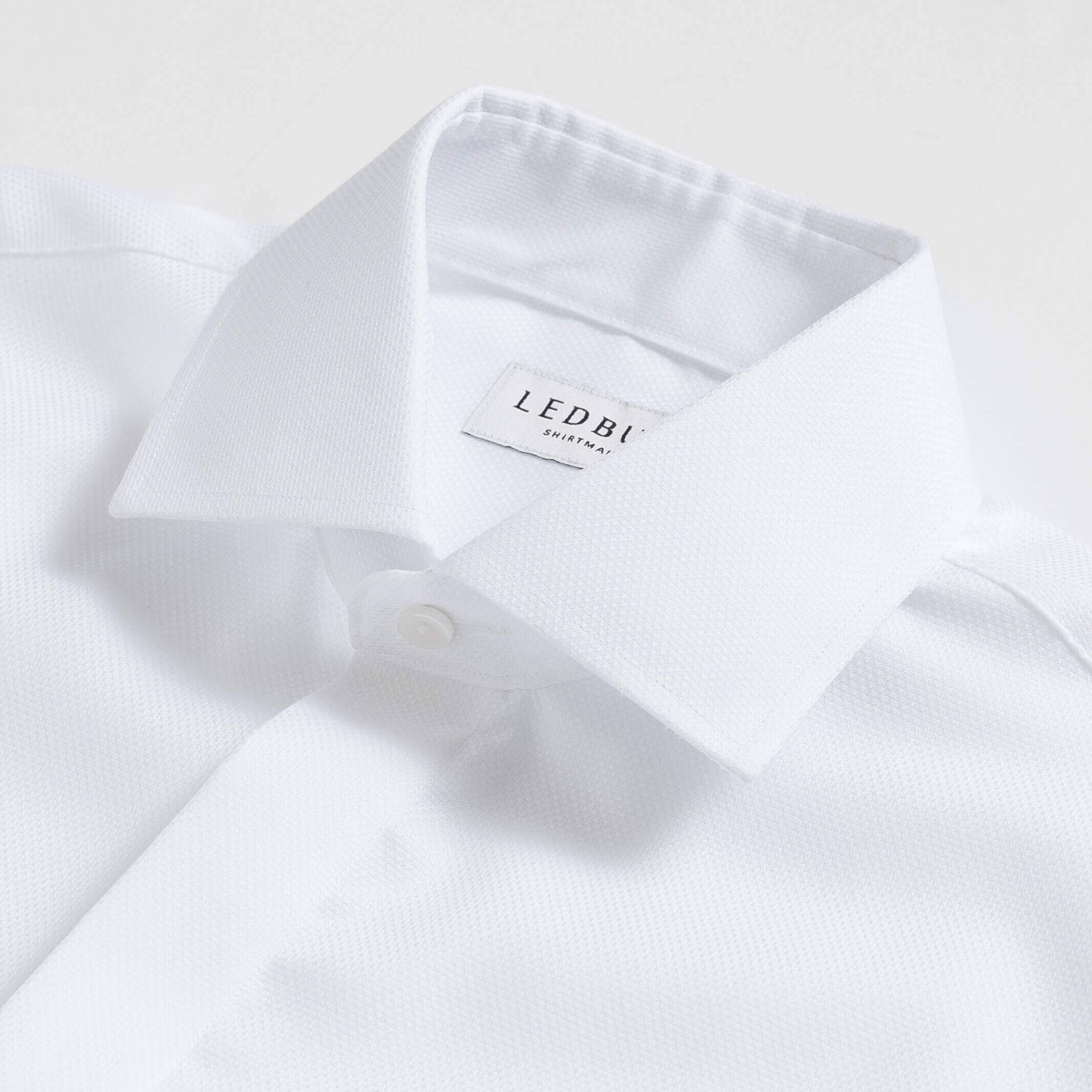 The White Elden Dobby Non Iron Covered Placket Custom Tuxedo Shirt Custom Dress Shirt- Ledbury