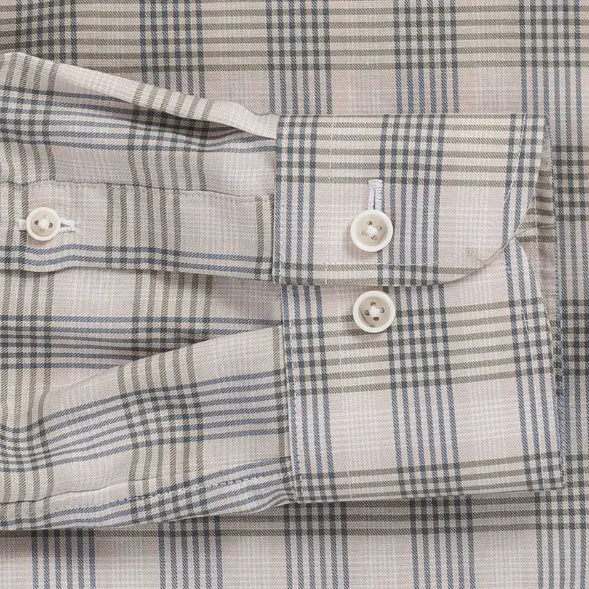 Bradford Check shirt double-button barrel cuff detail - white rim reinforced buttons
