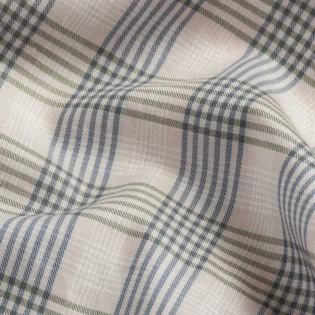 Bradford Check fabric swatch - 100% cotton ultra-soft twill texture in oatmeal