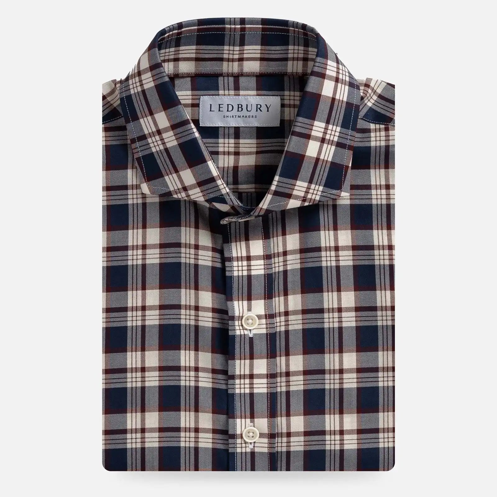 Vintage Navy Bradford Check custom shirt in ultra-soft cotton twill - front view