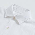 Hidden button-down collar detail white linen shirt - Ledbury Barlotta custom collar