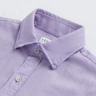 Lavender linen shirt hidden button-down collar detail - wrinkle-resistant construction