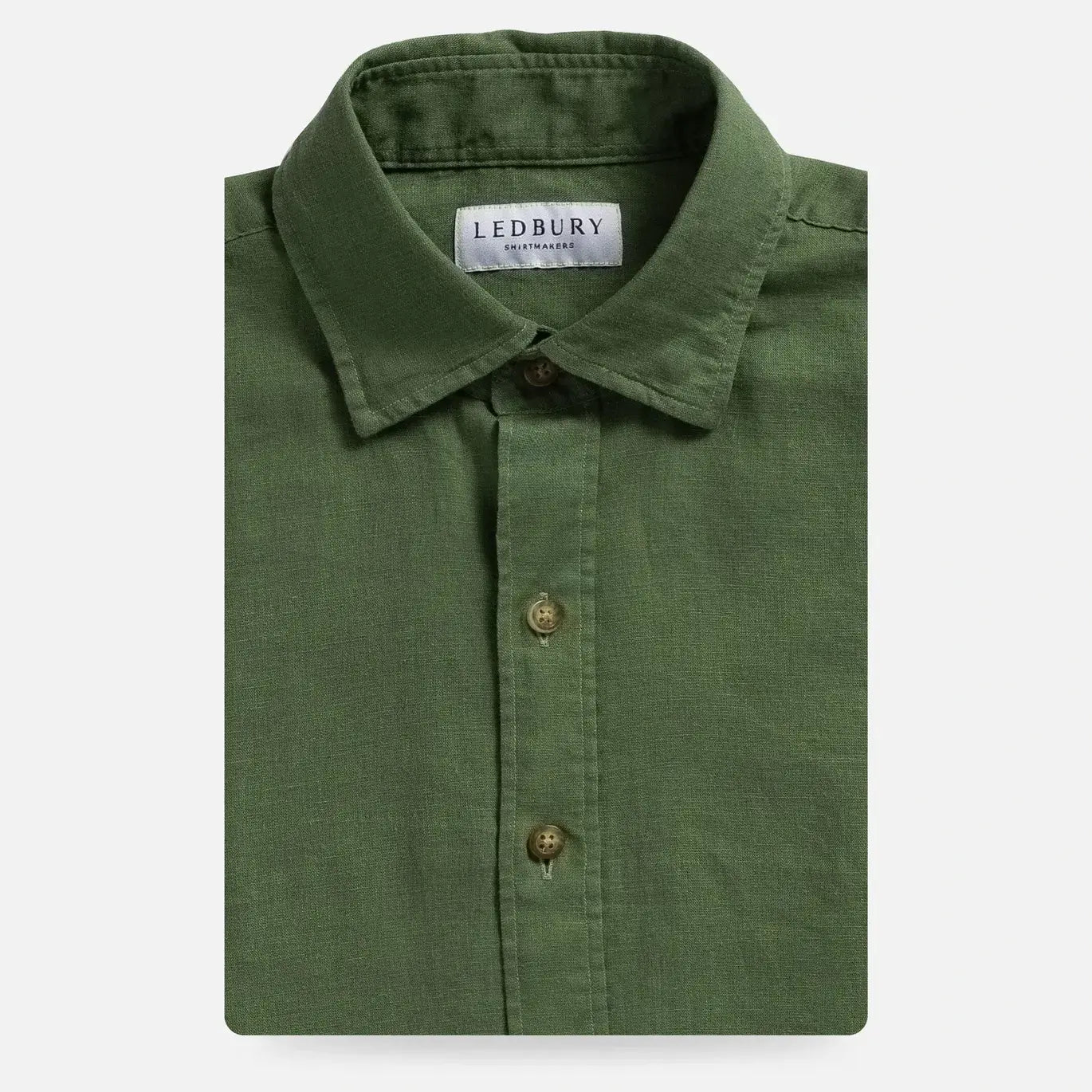 Verde green linen viscose shirt front view - Ledbury Barlotta 55/45 blend custom shirt