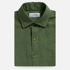 Verde green linen viscose shirt front view - Ledbury Barlotta 55/45 blend custom shirt