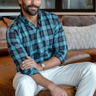 The Weathered Blue Albini Olson Plaid Custom Shirt Custom Casual Shirt- Ledbury