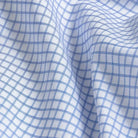 Blue stripe fabric close-up - ledbury.momfort Stretch 100% cotton with matched pattern