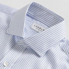 Owenby Comfort Stretch shirt collar detail - blue stripe pattern with subtle luster