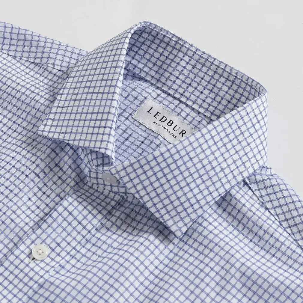 Blue Owenby dress shirt collar detail - premium 100% cotton Comfort Stretch fabric