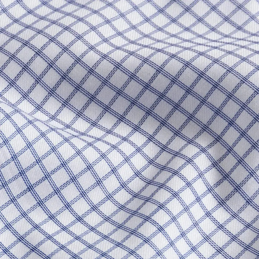 Blue check fabric close-up - ledbury.momfort Stretch 100% cotton shirting