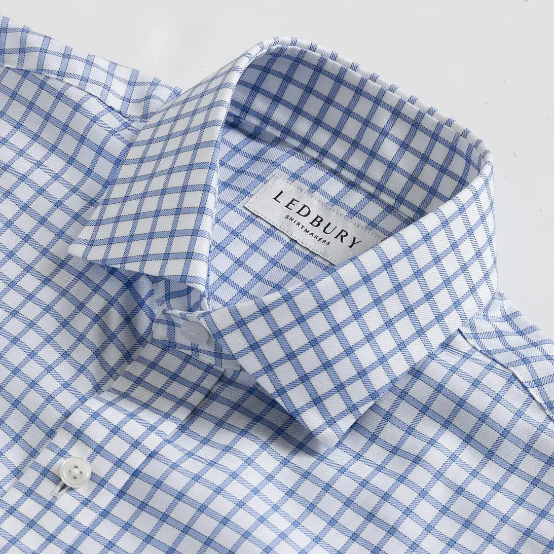 Powder Blue Bateman dress shirt collar detail - soft 100% cotton Comfort Stretch weave