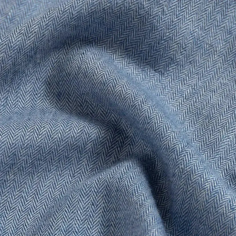 Close-up of blue herringbone fabric texture