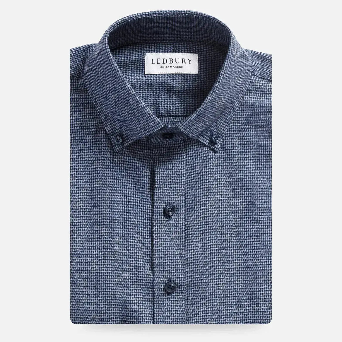 Blue houndstooth flannel shirt flat lay - brushed twill custom fit
