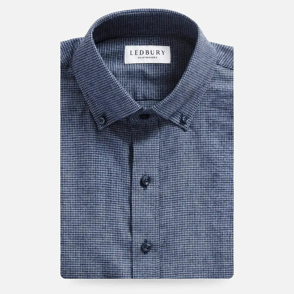 Blue houndstooth flannel shirt flat lay - brushed twill custom fit