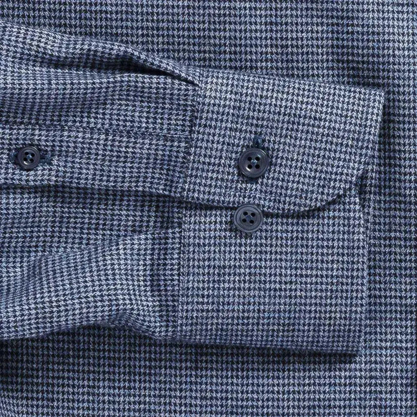 Houndstooth shirt sleeve and cuff - blue brushed twill flannel