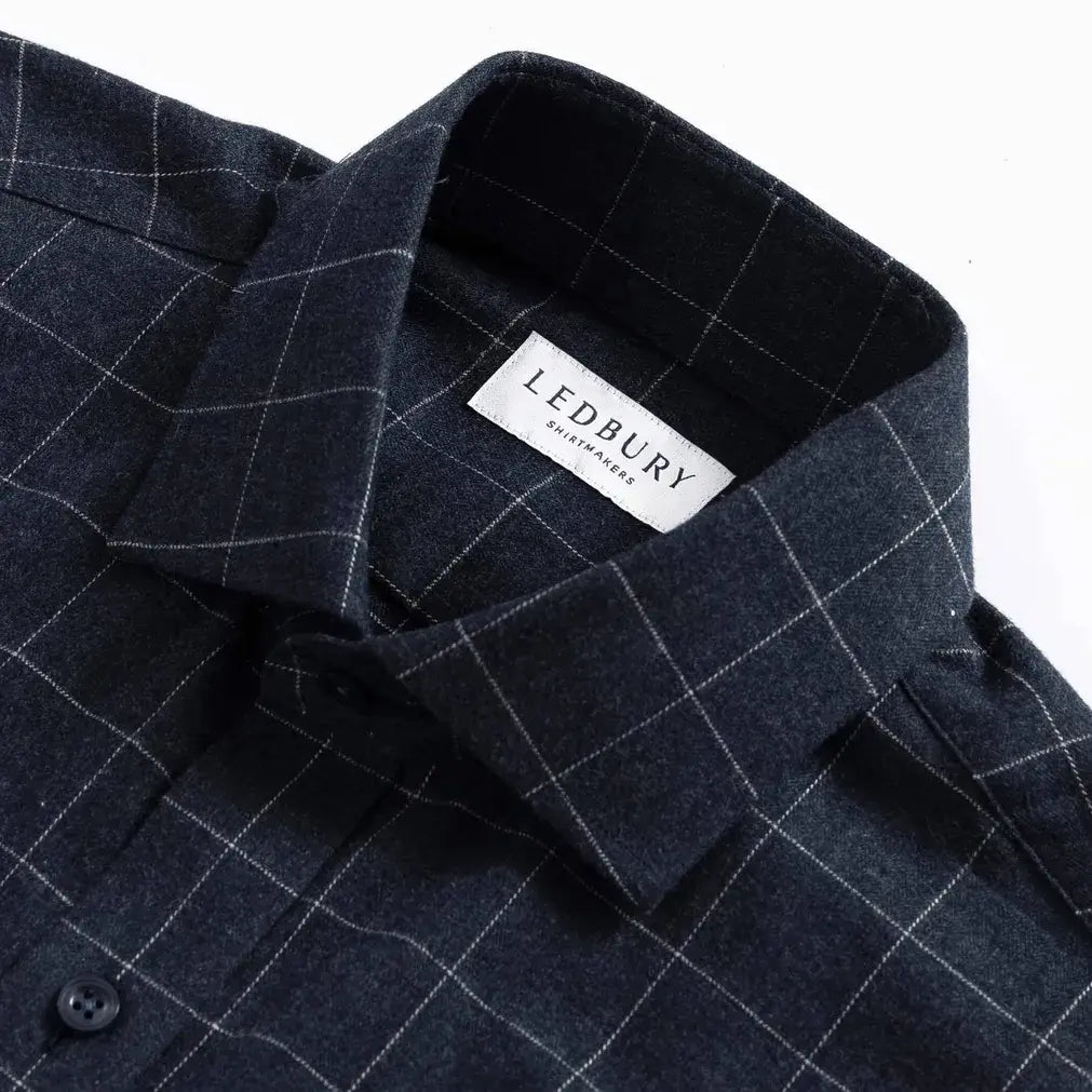 Navy casual shirt collar with windowpane pattern - brushed twill detail