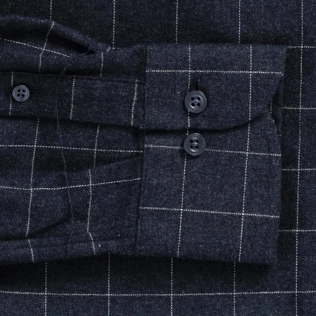 Windowpane check shirt sleeve and cuff - navy brushed twill flannel