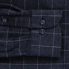 Windowpane check shirt sleeve and cuff - navy brushed twill flannel