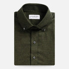 Man wearing green houndstooth casual shirt - brushed twill flannel