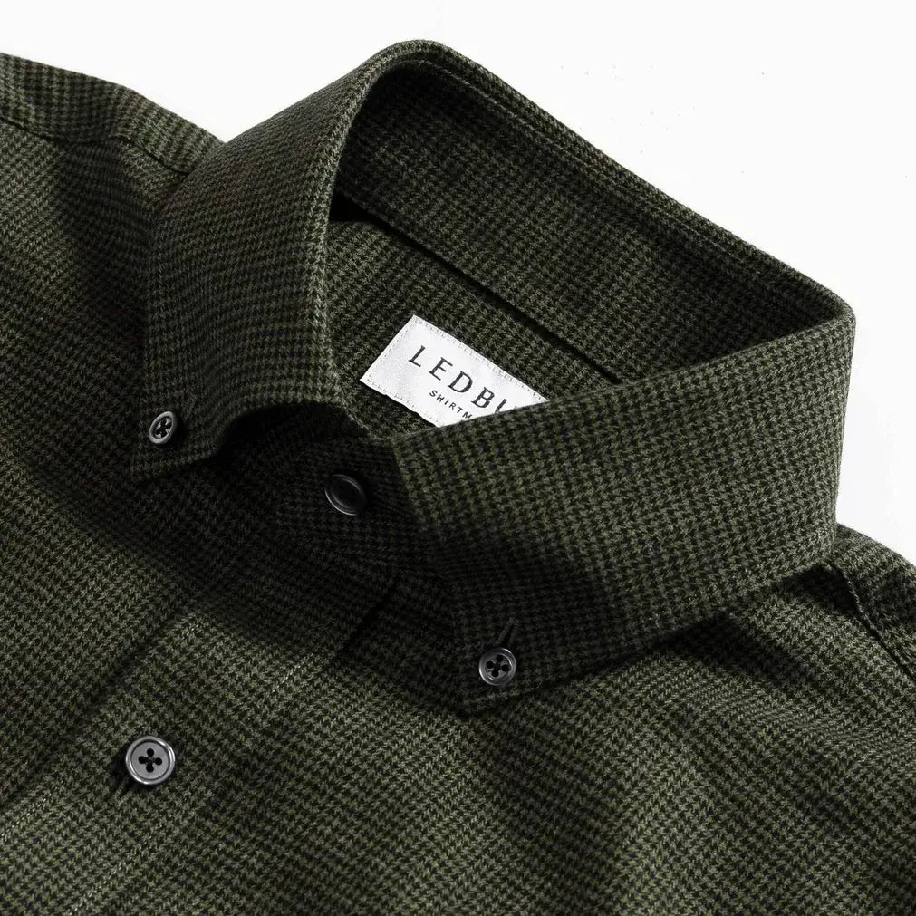 Green casual shirt collar with houndstooth pattern - brushed twill