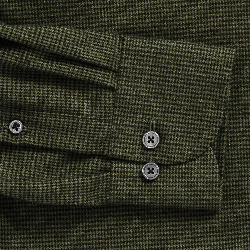 Houndstooth shirt sleeve and cuff - green brushed twill flannel
