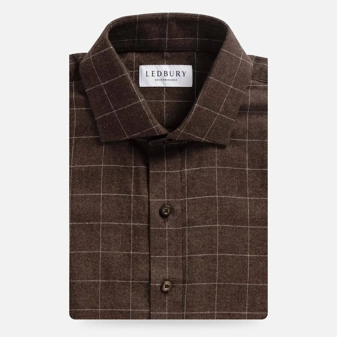 Brown windowpane flannel shirt flat lay - brushed twill custom fit