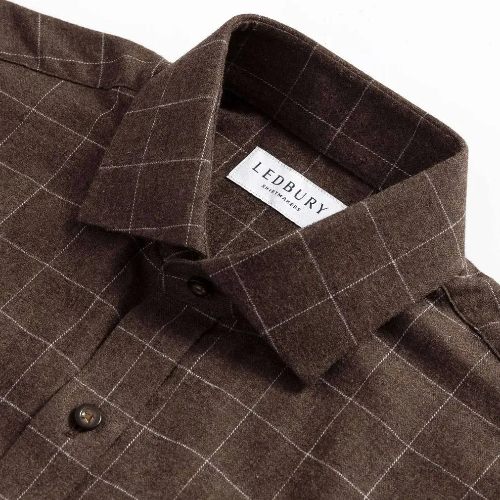 Brown casual shirt collar with windowpane pattern - brushed twill