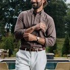 Brown houndstooth flannel shirt business casual styling - brushed twill