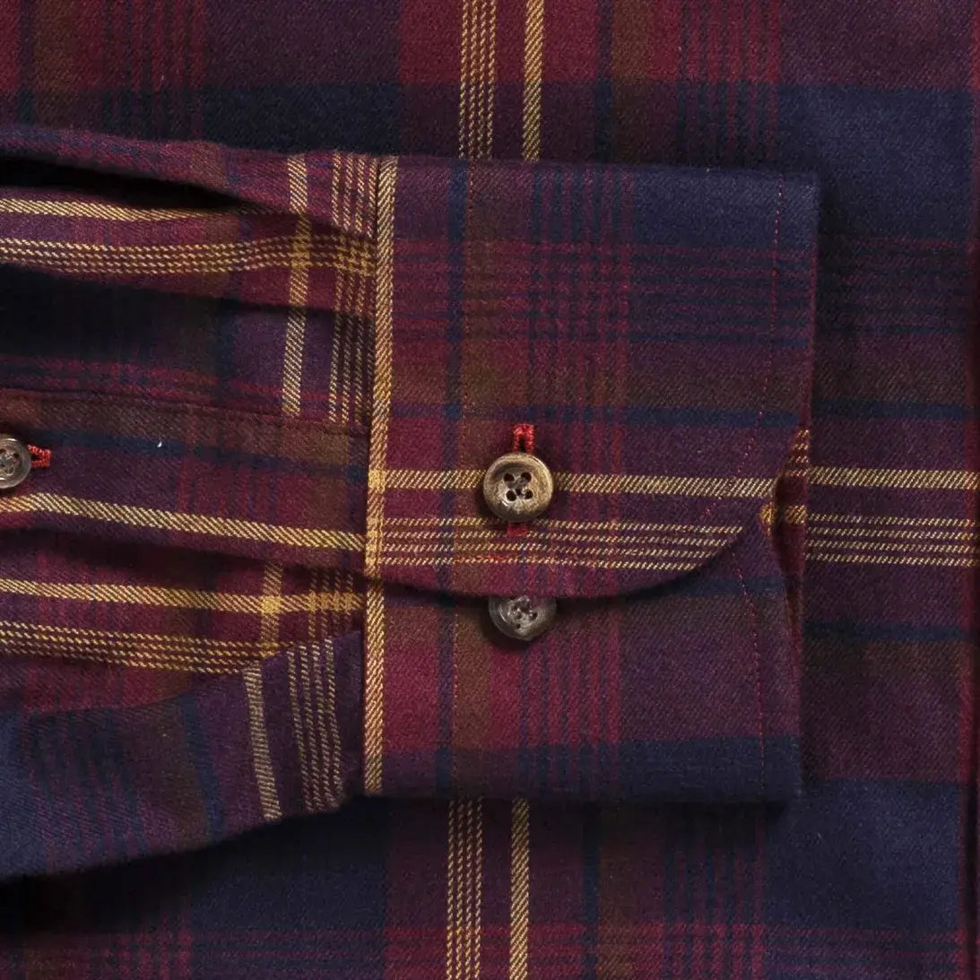 Plum plaid shirt sleeve and cuff - double button barrel cuff detail