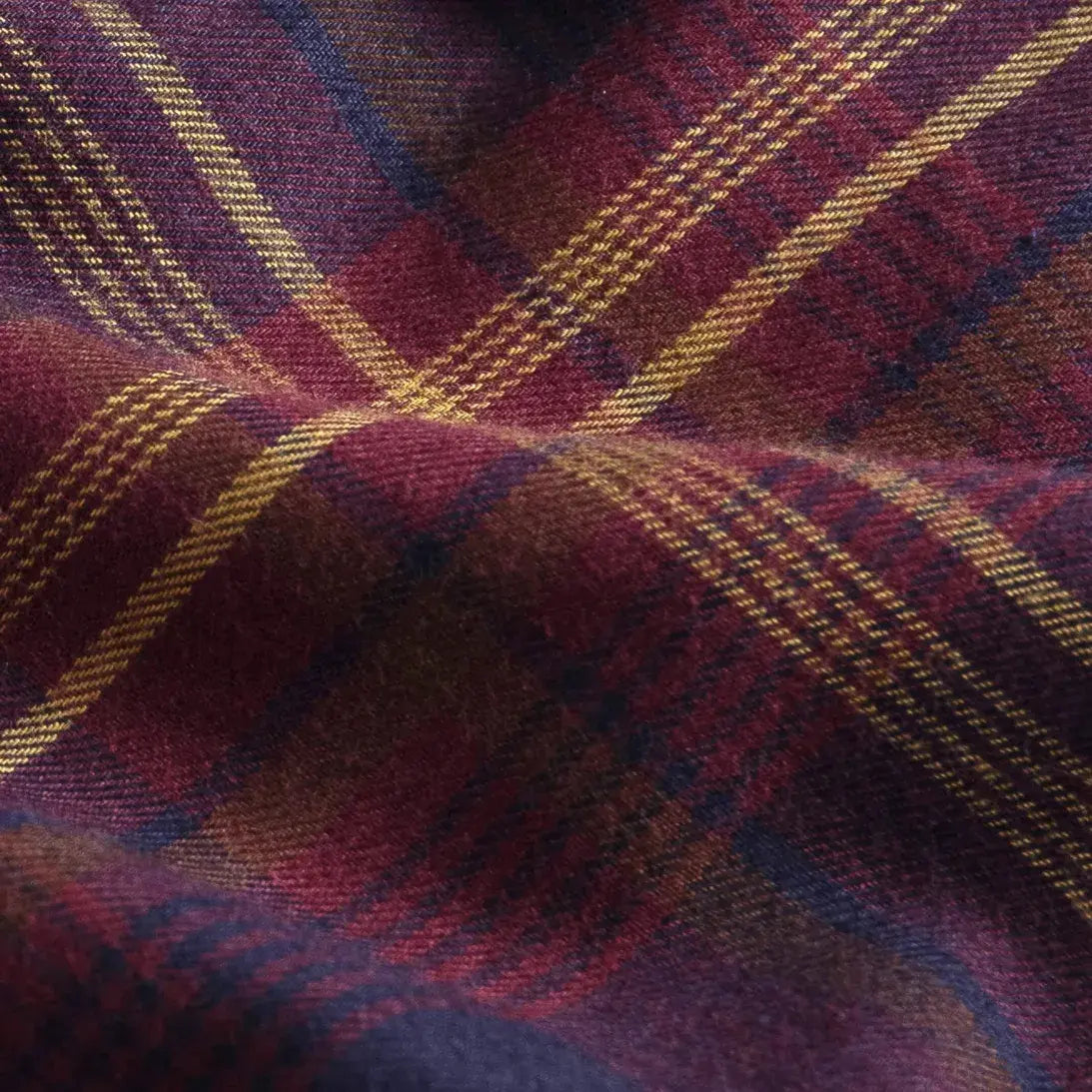 Plum large-scale plaid fabric close-up - brushed cotton twill texture
