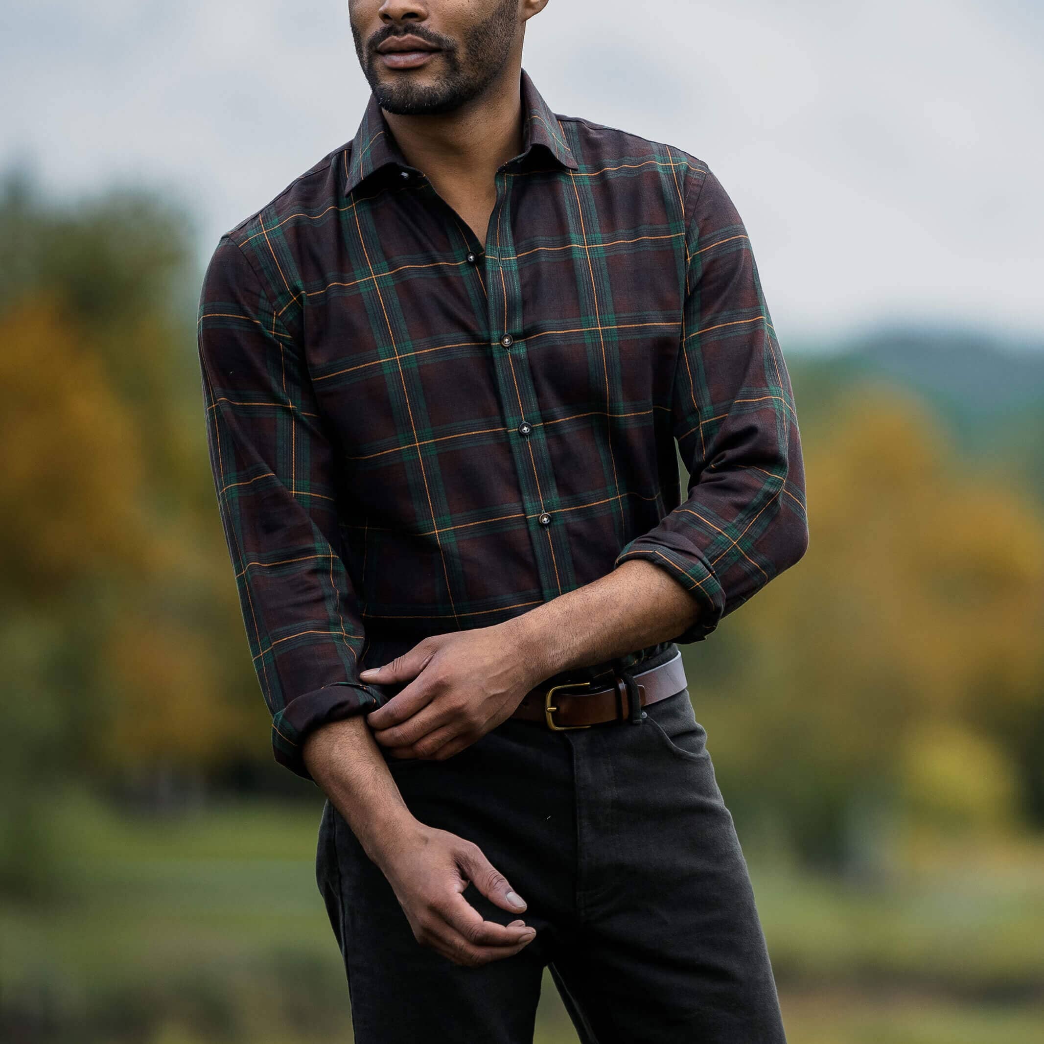 The Dark Brown Woodly Plaid Custom Shirt Custom Casual Shirt- Ledbury