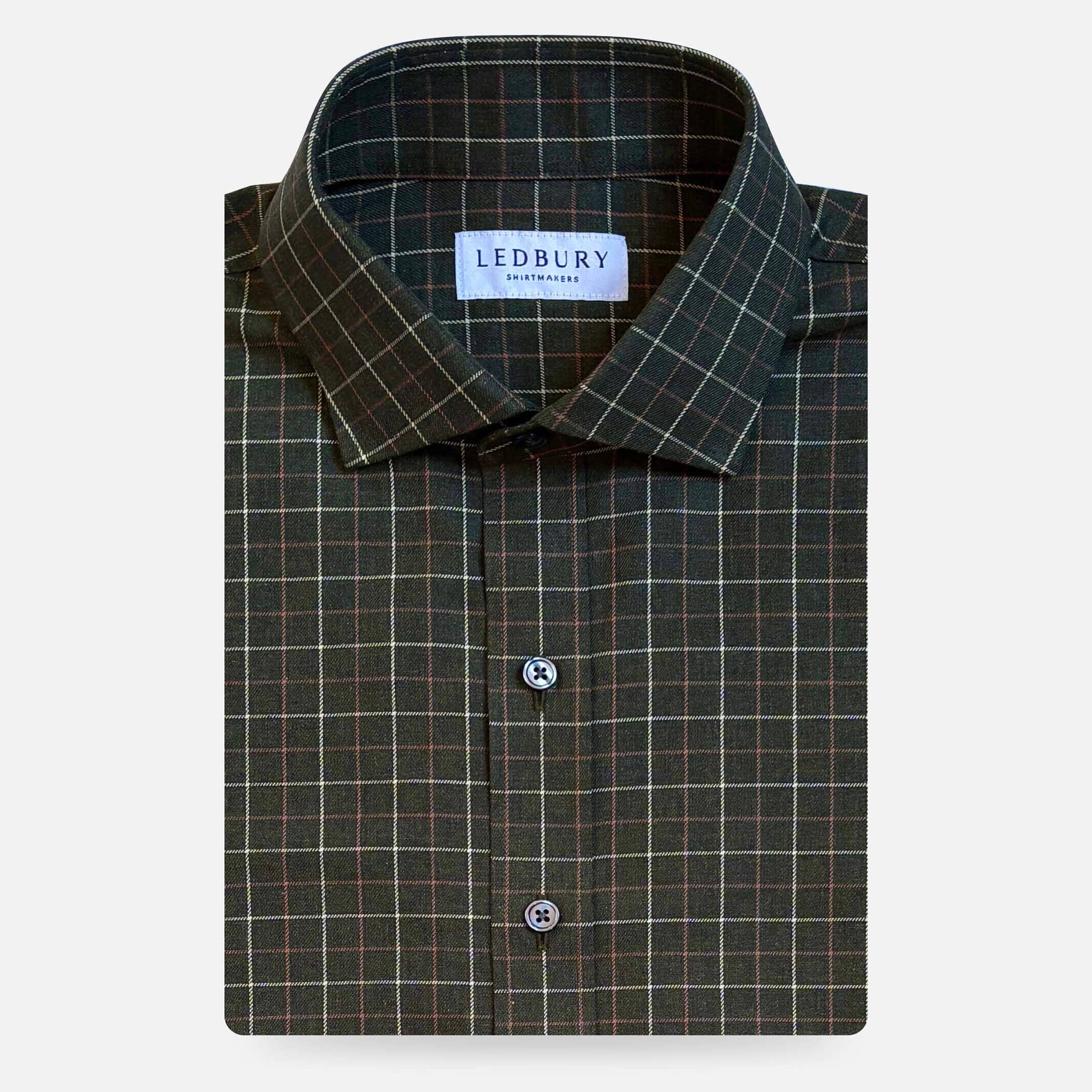 The Dark Olive Ronald Windowpane Custom Shirt Custom Casual Shirt- Ledbury